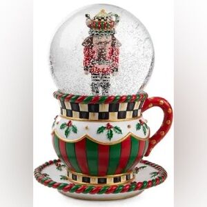 Mackenzie Childs courtly check musical nutcracker snowglobe teapot. NIB $90
